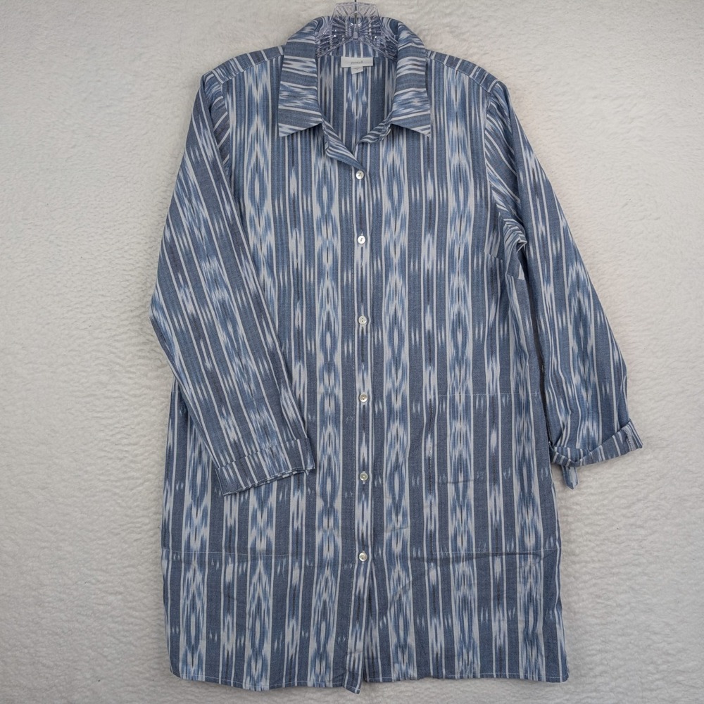 Pure Jill Womens Blue Striped Long Sleeve Button Front Shirt Dress Size Small